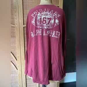 Ralph Lauren Distressed football Burgundy Long Sleeve Tee